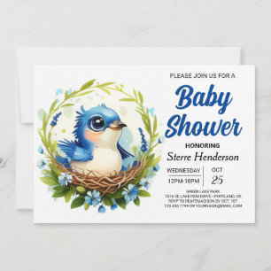 Bohemian Nest Chic Bird Boy Baby Shower Invitation