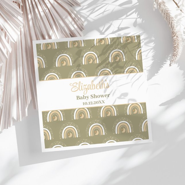 Bohemian Neutral Rainbow Baby Shower Napkins (Bohemian Neutral Rainbow Baby Shower Napkins on a sunny white table.)