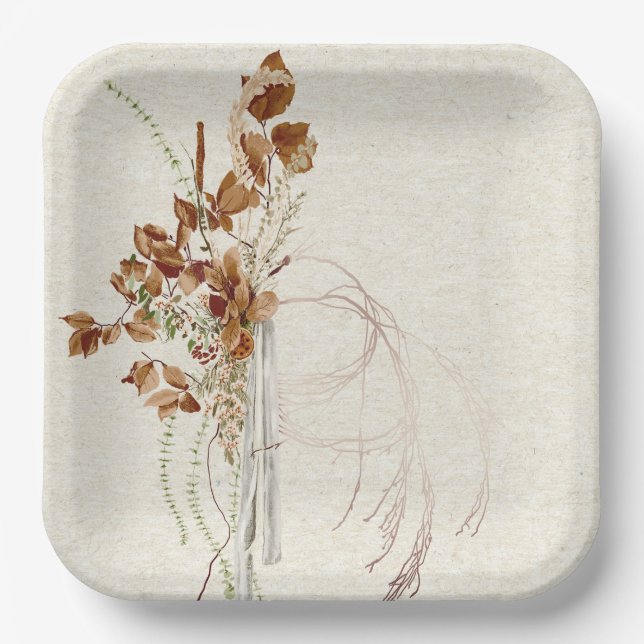 Bohemian Neutral Watercolor Floral Paper Plate  (Front)