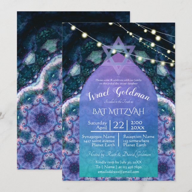 Bohemian Nights w/ Star of David  | Blue Purple Invitation (Front/Back)