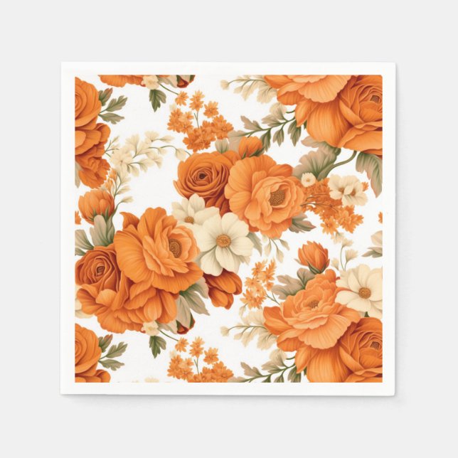 Bohemian orange flowers napkins (Front)