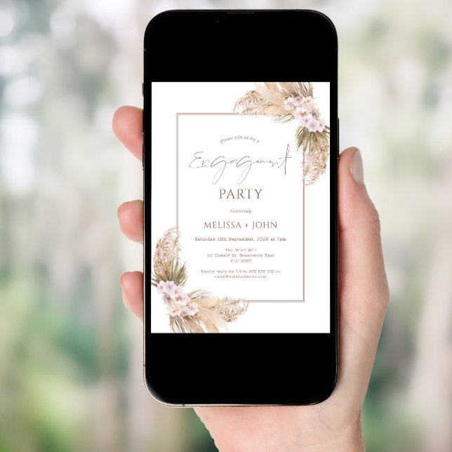 Bohemian Orchard Pampas Grass Floral Engagement Invitation (Front Digital)
