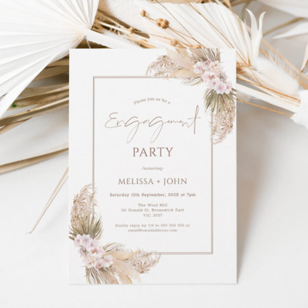Bohemian Orchard Pampas Grass Floral Engagement Invitation