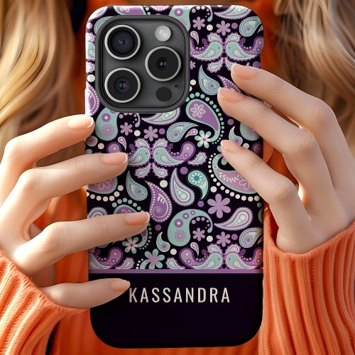 Bohemian Paisley Pattern Purple Personalized iPhone 15 Case