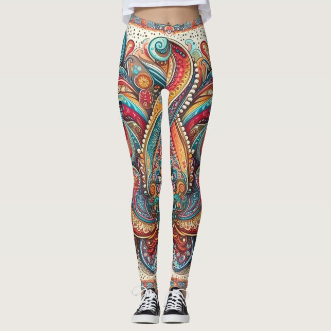 Bohemian Paisley Print Leggings - No. 6 (Front)