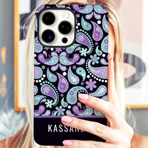 Bohemian Paisley Purple Custom Name Iphone 16 Pro Max Case