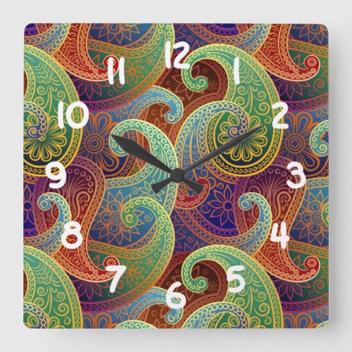 Bohemian Paisley Timeless Pattern Square Wall Clock
