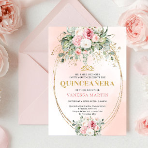Bohemian Pale Pink Rose Gold Quinceañera Card