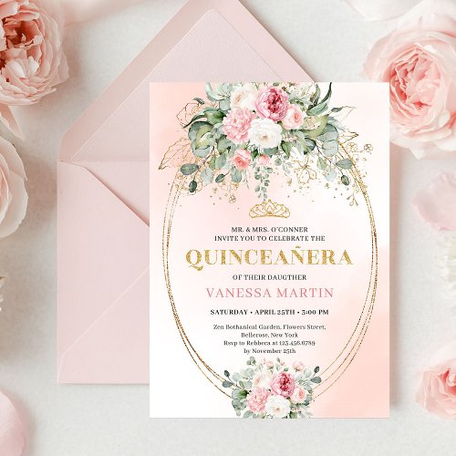 Bohemian Pale Pink Rose Gold Quinceañera Card