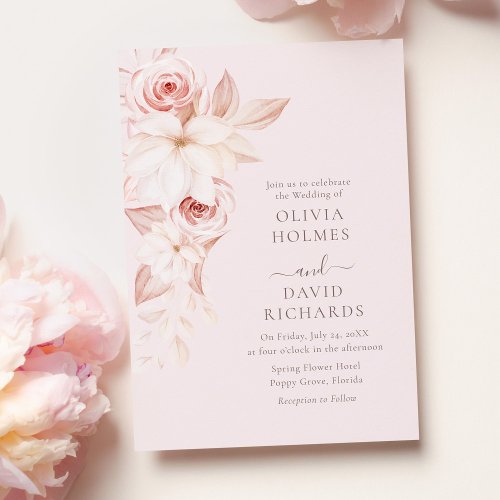 Bohemian Pale Pink Roses Wedding Invitation