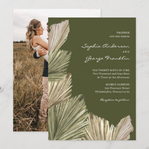 Bohemian Palm Leaves Wedding Invitation with Photo