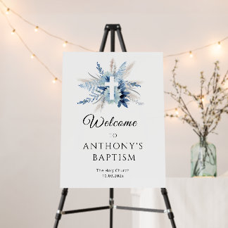 bohemian pampas blue floral baptism welcome sign