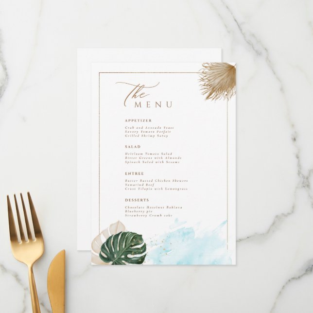 Bohemian Pampas Grass And Tropical Palm Leaves Menu (Front/Back In Situ)