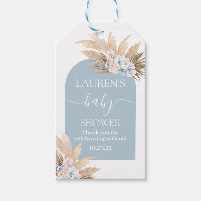 Bohemian Pampas Grass Baby Shower Boy Gift Tag (Front)