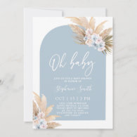 Bohemian Pampas Grass Baby Shower Boy Invitation