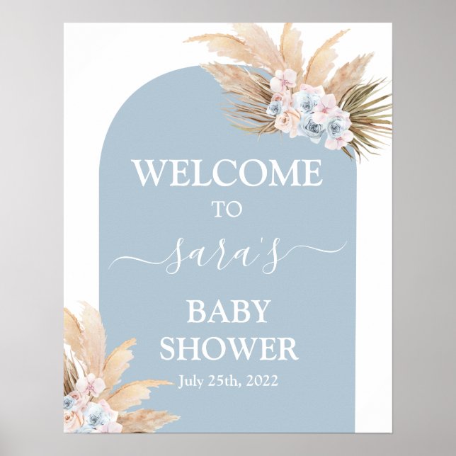 Bohemian Pampas Grass Baby Shower Boy Welcome sign (Front)