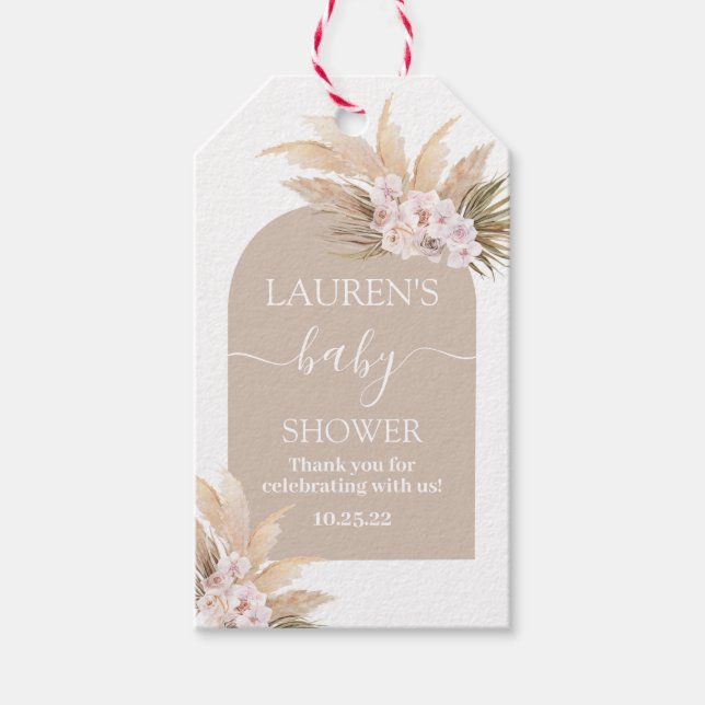 Bohemian Pampas Grass Baby Shower Gift Tag (Front)