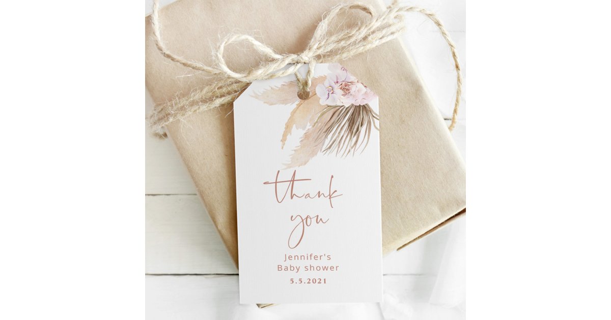 Bohemian pampas grass baby shower gift tags | Zazzle