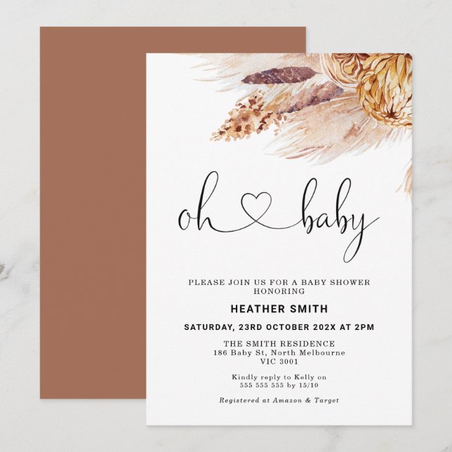 Bohemian Pampas Grass Baby Shower Invitation (Front/Back)
