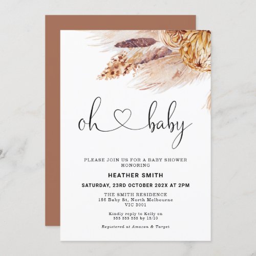 Bohemian Pampas Grass Baby Shower Invitation