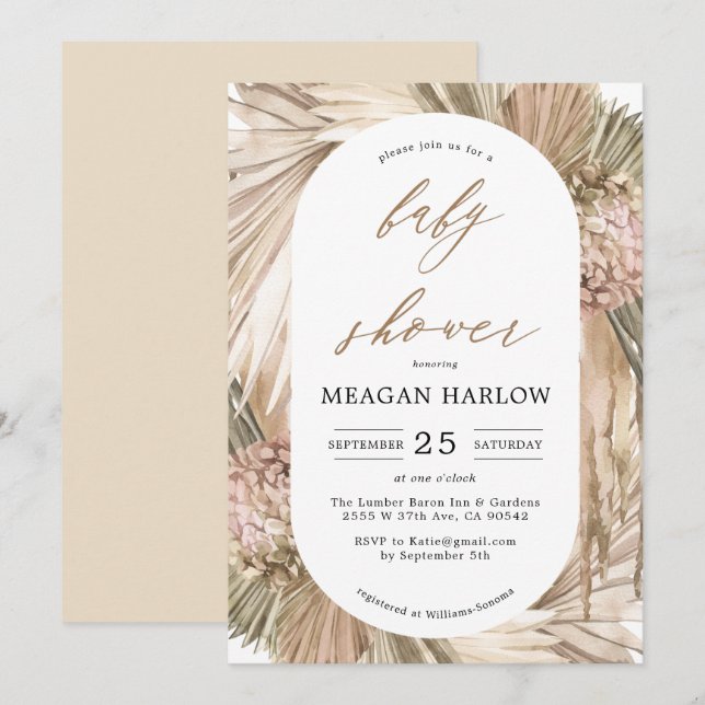 Bohemian Pampas Grass Baby Shower Invitation (Front/Back)