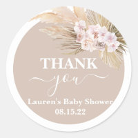 Bohemian Pampas Grass Baby Shower Round Sticker