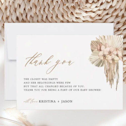 Bohemian Pampas Grass Baby Shower Thank You Cards