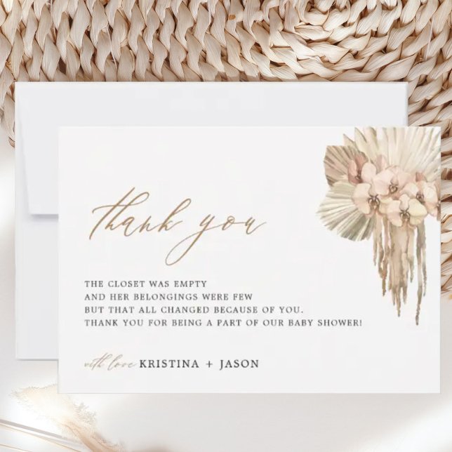 Bohemian Pampas Grass Baby Shower Thank You Cards (Creator Uploaded)