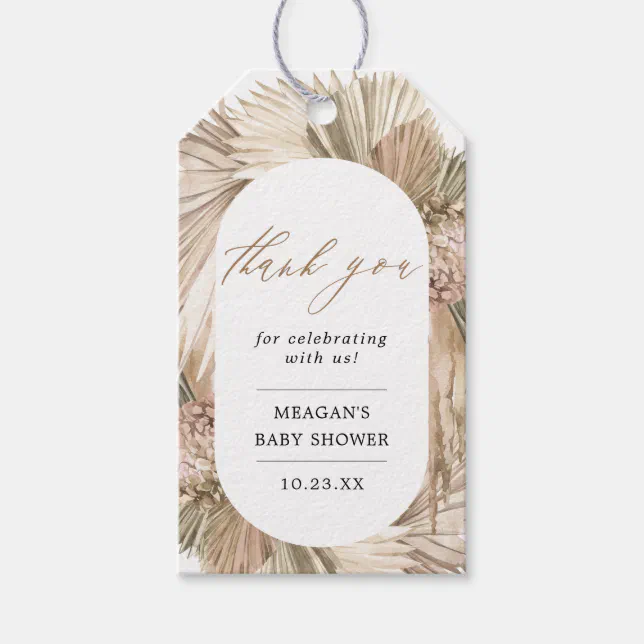 Bohemian Pampas Grass Baby Shower Thank You Gift Tags | Zazzle