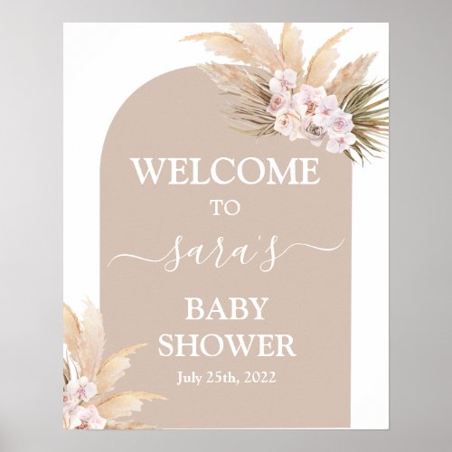 Bohemian Pampas Grass Baby Shower Welcome sign