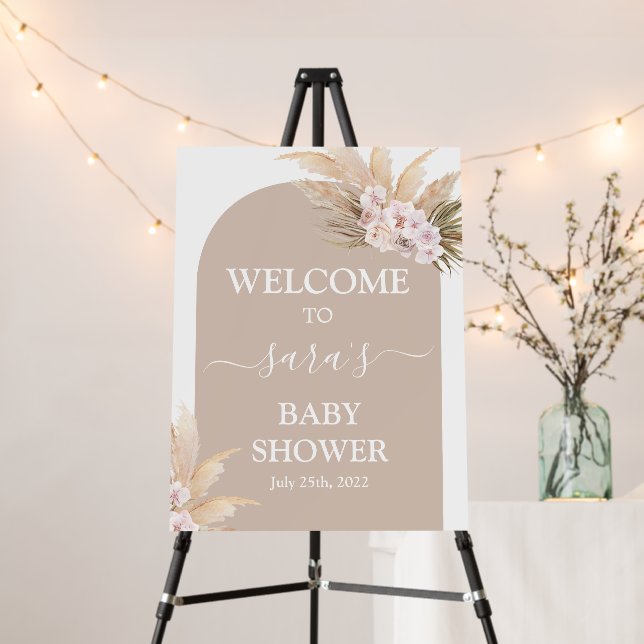 Bohemian Pampas Grass Baby Shower Welcome sign (In Situ (Stand))