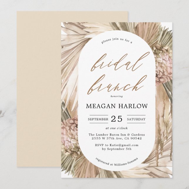 Bohemian Pampas Grass Bridal Brunch Invitation (Front/Back)