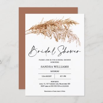 Bohemian Pampas Grass Bridal Shower Invitation by figtreedesign at Zazzle