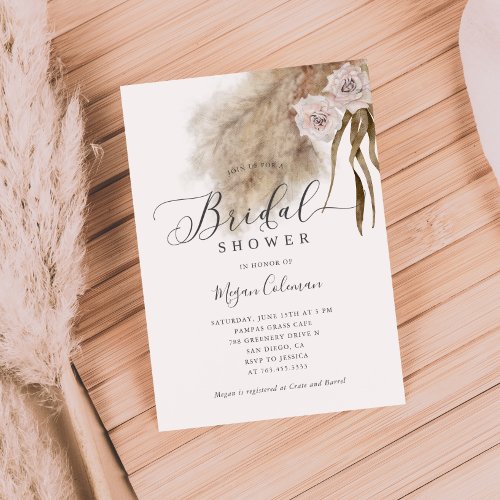 Bohemian Pampas Grass Bridal Shower  Invitation