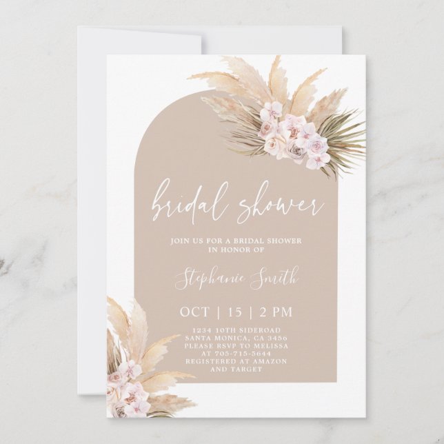 Bohemian Pampas Grass Bridal Shower Invitation (Front)