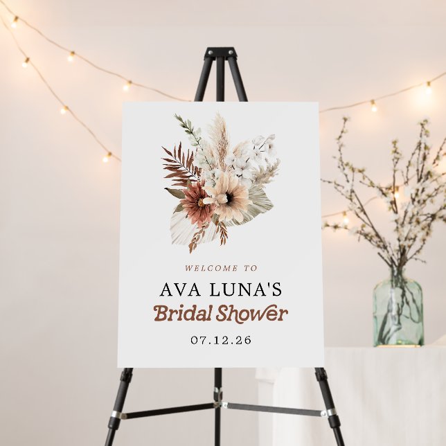 Bohemian Pampas Grass Bridal Shower Welcome  Foam Board (In Situ (Stand))