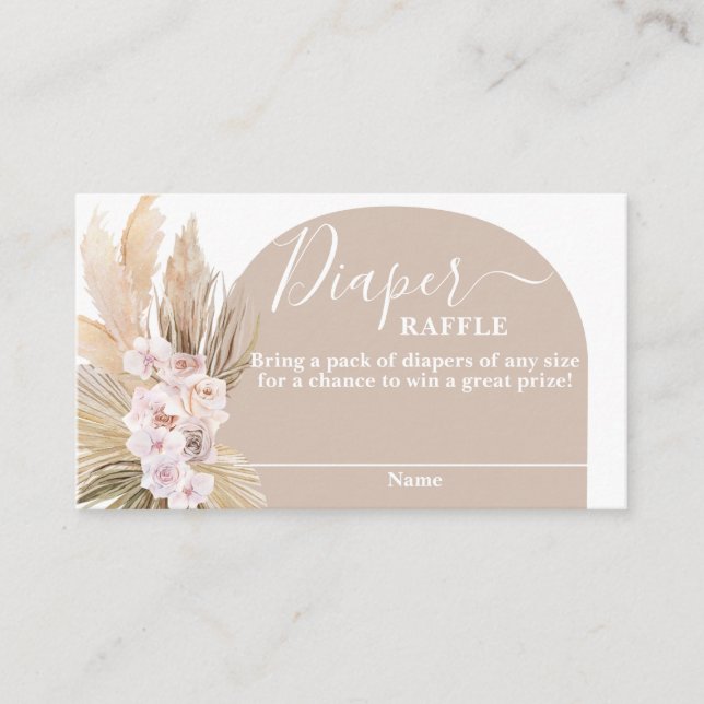 Bohemian Pampas Grass Diaper Raffle Card (Front)