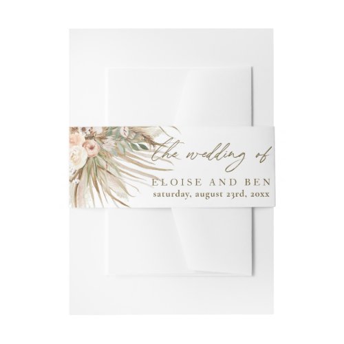 Bohemian Pampas Grass Earthy Tones Floral Wedding  Invitation Belly Band