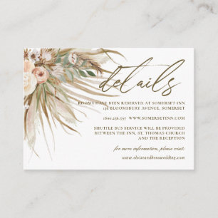 Bohemian Pampas Grass Earthy Tones Wedding Details Enclosure Card