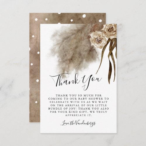 Bohemian Pampas Grass Floral Fall Baby Shower Thank You Card