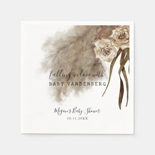 Bohemian Pampas Grass Greenery Baby Shower Napkins (Front)