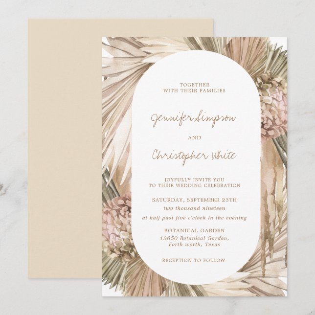 Bohemian Pampas Grass Ivory Earthy Wedding Invitation (Front/Back)