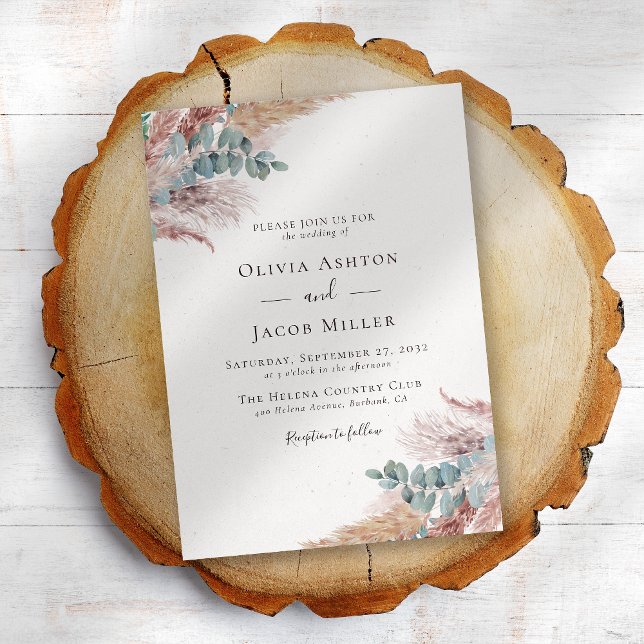 Bohemian Pampas Grass Natural Wedding Invitation (Creator Uploaded)
