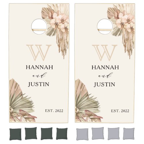 Bohemian Pampas Grass Outdoor Wedding  Cornhole Set