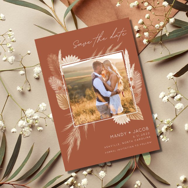Bohemian Pampas Grass Photo Wedding  Save The Date (Creator Uploaded)