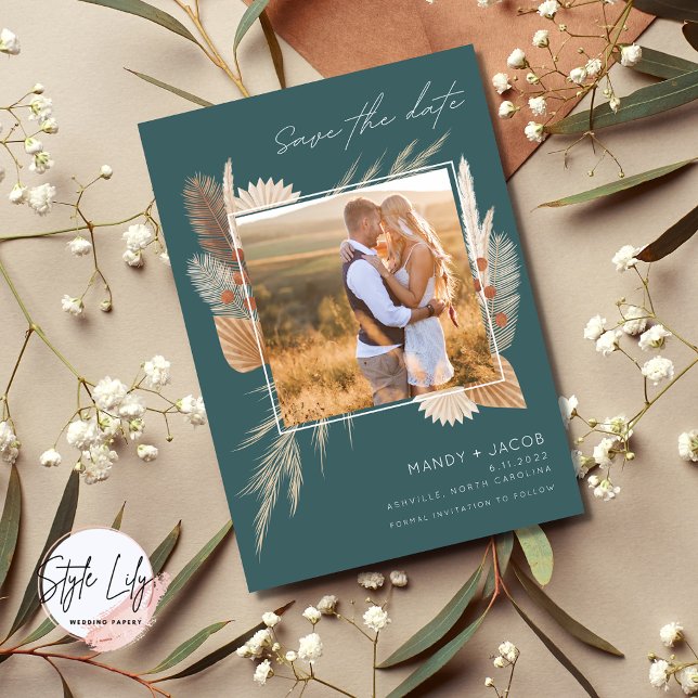 Bohemian Pampas Grass Photo Wedding Save The Date (Creator Uploaded)