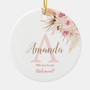 Bohemian Pampas Grass Pink Bridal Bridesmaid Ceramic Ornament