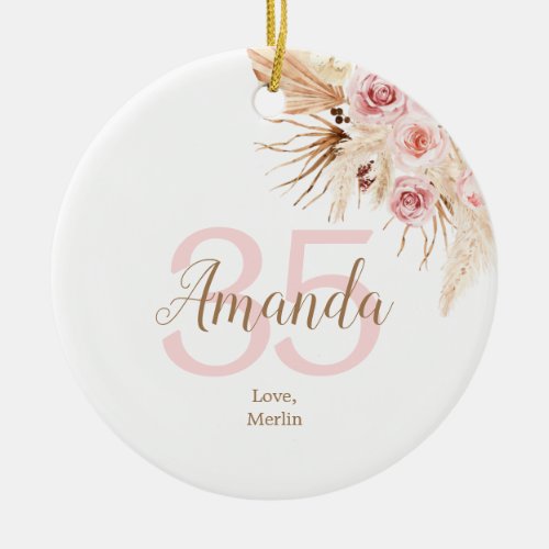 Bohemian Pampas Grass Pink Flowers 35 Anniversary Ceramic Ornament