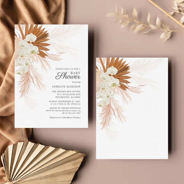 Bohemian Pampas Grass Terracotta Tan Baby Shower Invitation (Creator Uploaded)