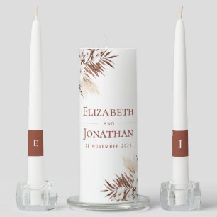 bohemian pampas grass terracotta unity candle set